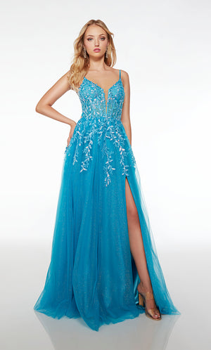 UNK-61623. Long, Plunging Neckline, A-line, Open Back image 0