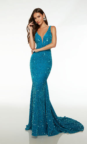 UNK-61619. Long, Plunging Neckline, Fit N Flare image 0