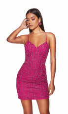 UNK-4862. Short, V-neck, Straight, Lace-up Back image 3
