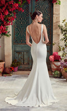 UNK-Wedding Dress: 7052. Long Satin Dress, Plunging Neckline, Fit N Flare image 1