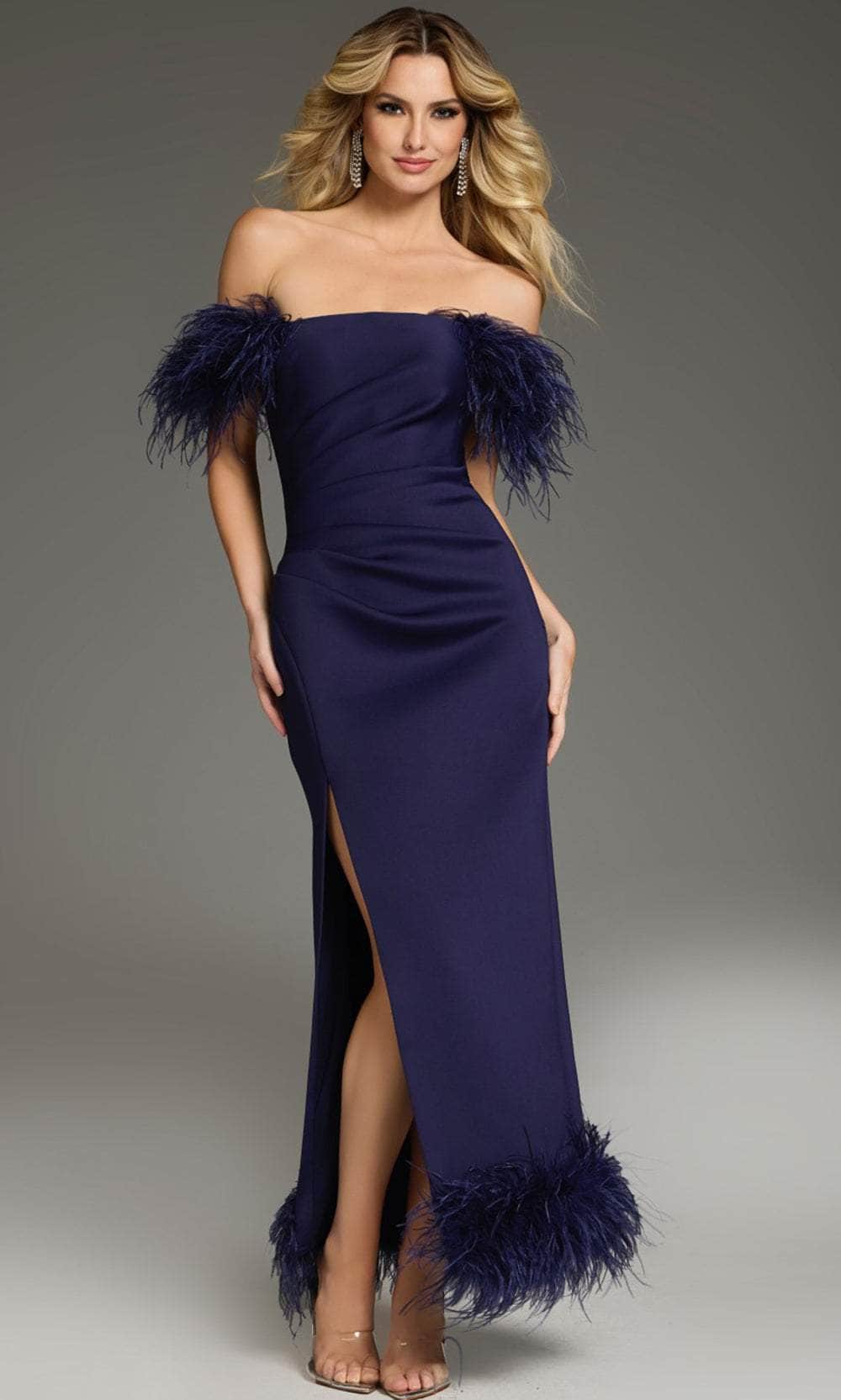 denim prom dress with feathers Stunning Blue Sequin Feathered Prom Gown 37678