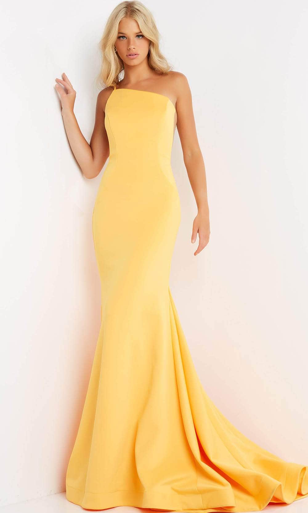 yellow jovani mermaid dress Stunning Strapless Yellow Gown with Ruffled Bodice 38922