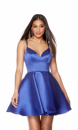 UNK-3168. Short, V-neck, A-line, Strappy Back
