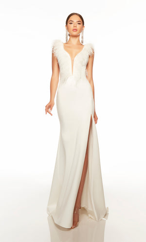 UNK-7087. Long, Plunging Neckline, Straight, Open Back